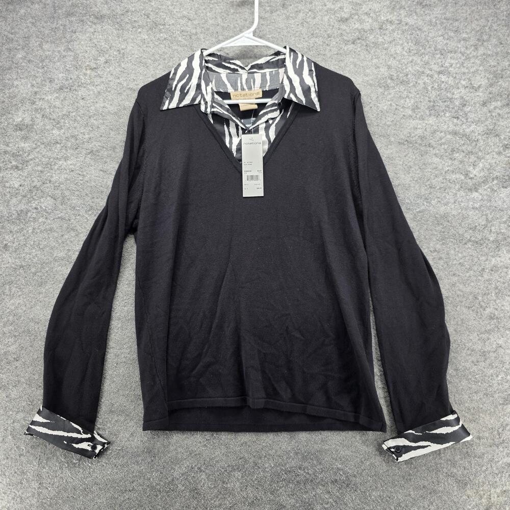Notations Sweater Womens Large Zebra Collar Cuffs Pullover Made Japan MSOF0167